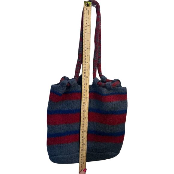 Handmade Wool Felted Striped Tote Bucket Bag Rope Handle Boho Western Art Purse - Picture 3 of 8